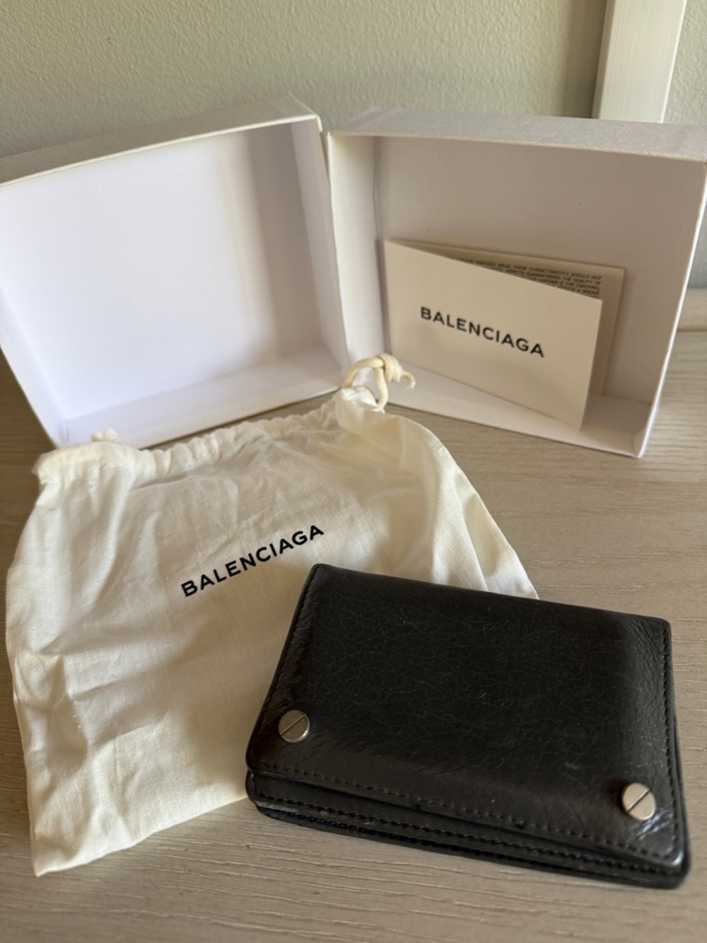 Balenciaga Dark Gray Leather Snap Wallet with Dust Bag and box
